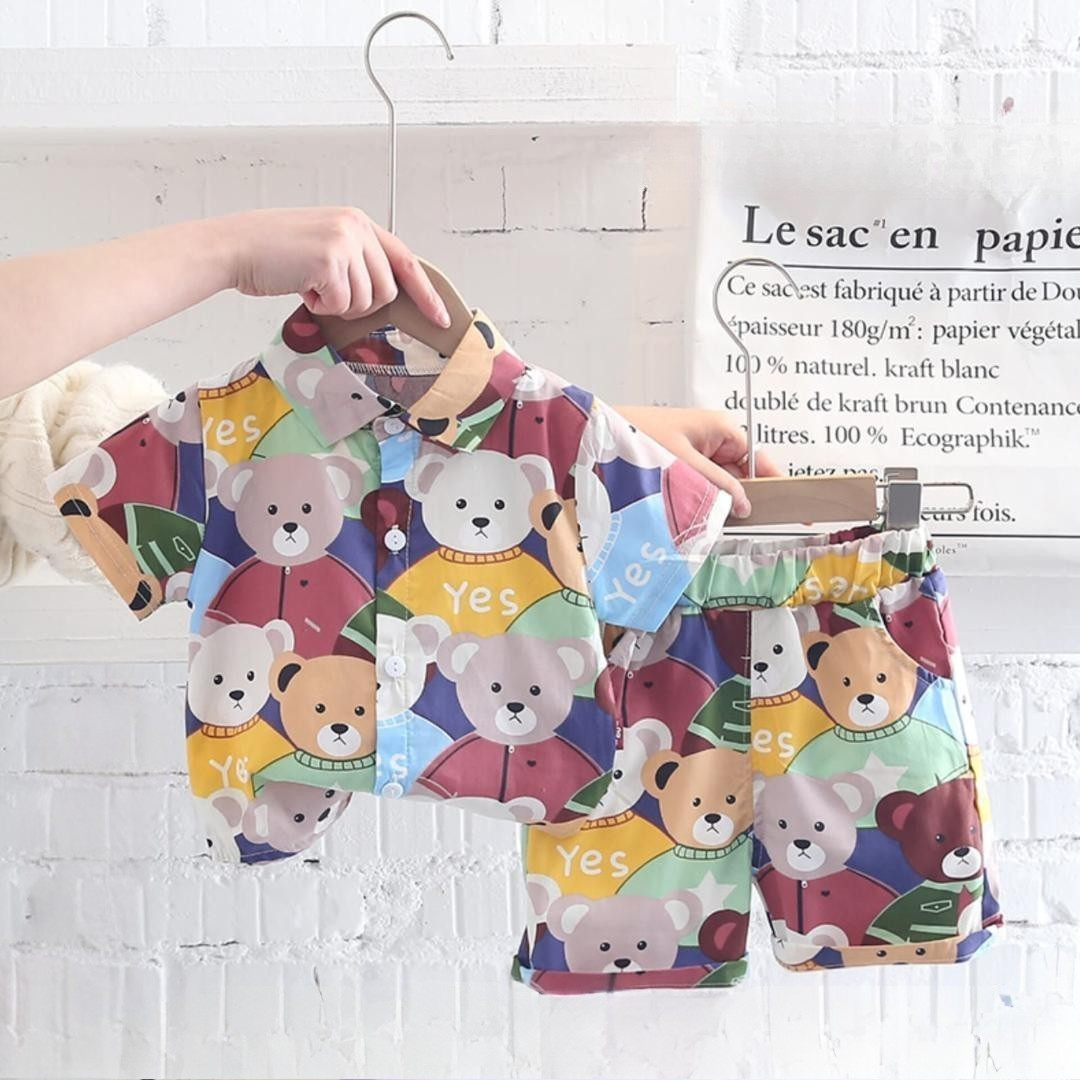 Colorful Teddy Bear Shirt & Shorts Set – Adorable Baby & Toddler Outfit