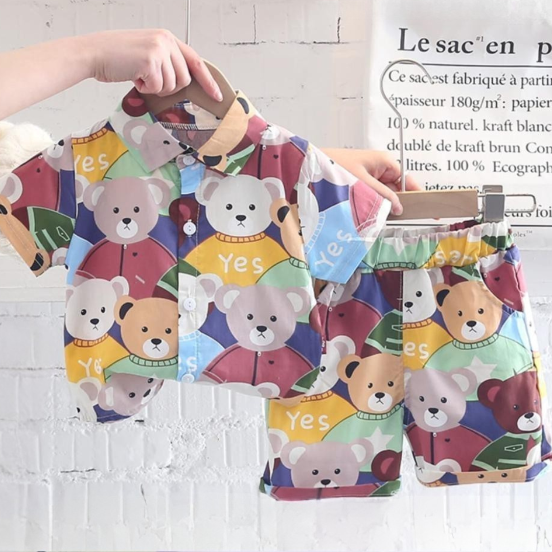 Colorful Teddy Bear Shirt & Shorts Set – Adorable Baby & Toddler Outfit