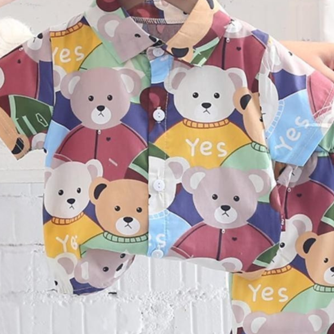 Colorful Teddy Bear Shirt & Shorts Set – Adorable Baby & Toddler Outfit