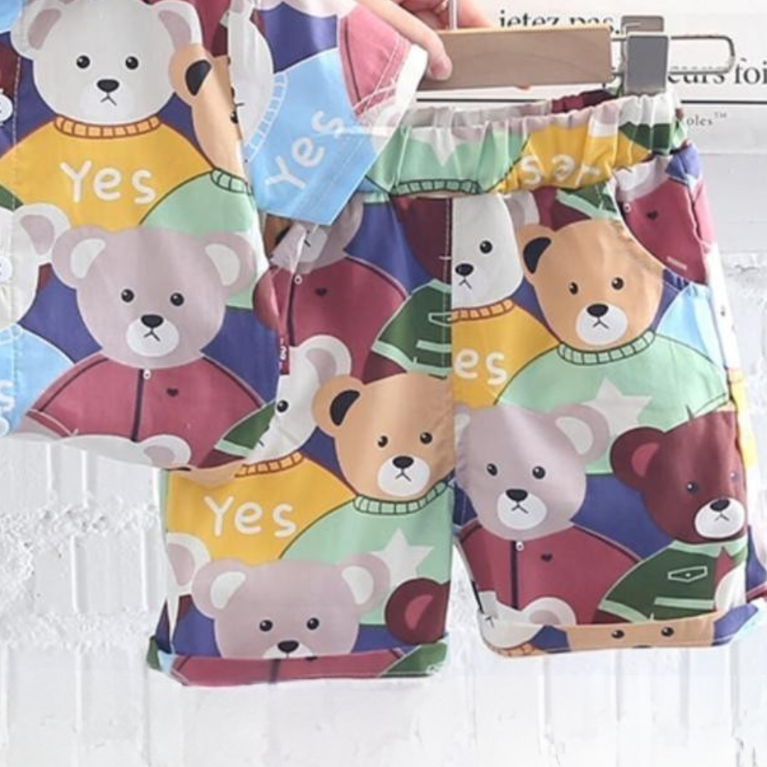 Colorful Teddy Bear Shirt & Shorts Set – Adorable Baby & Toddler Outfit