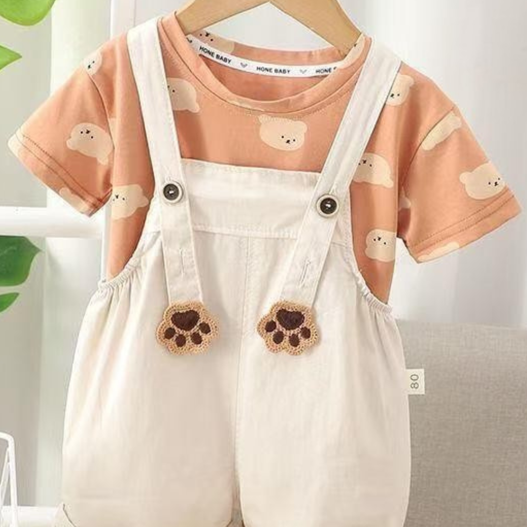 Teddy Bear Print Boys' Dungaree Set