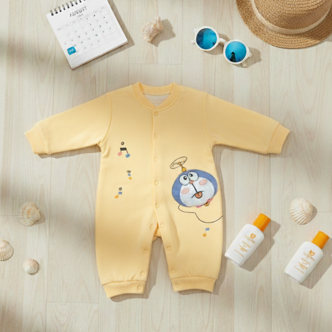 Cozy Doraemon Print Baby Romper – Full Sleeve Winter Wear