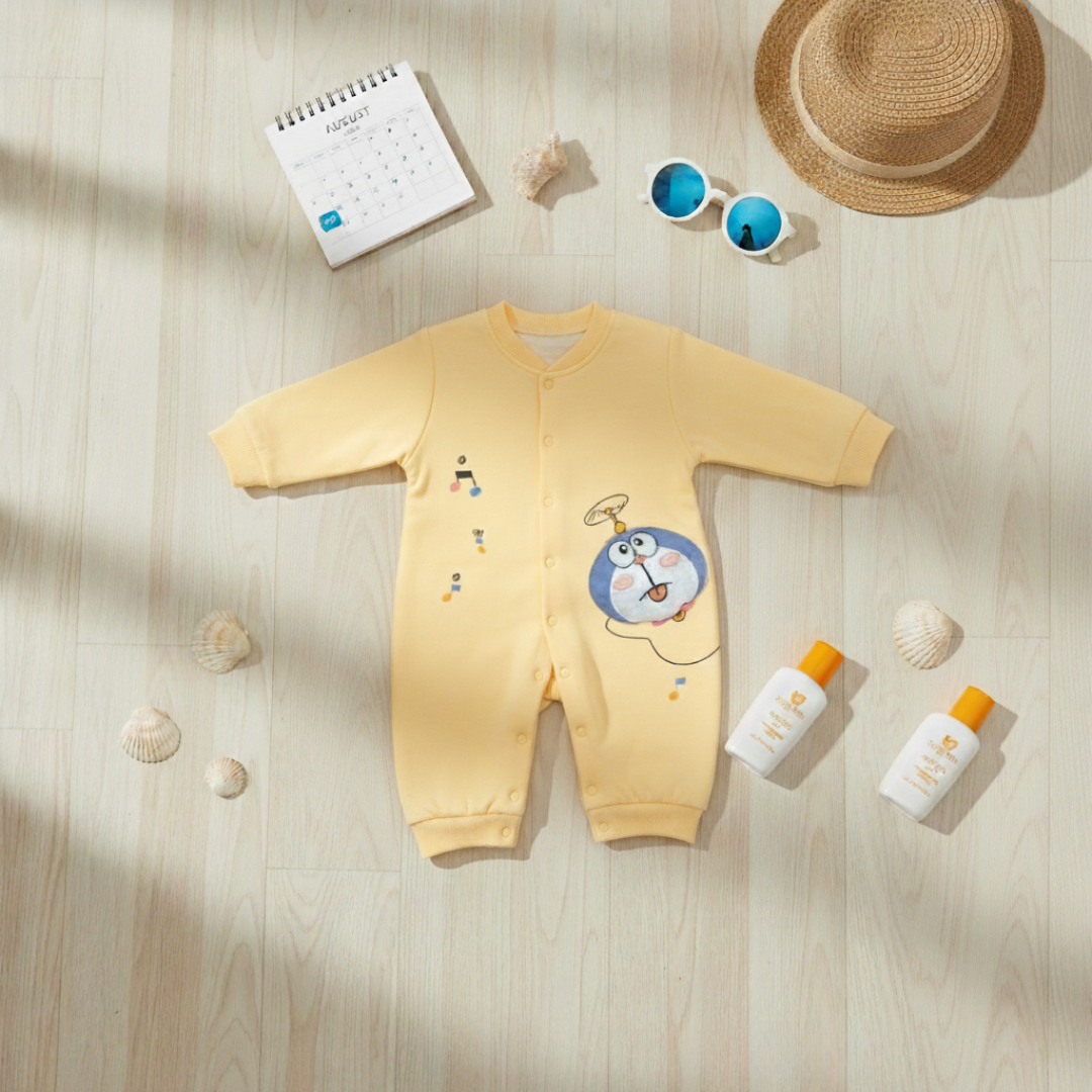 Cozy Doraemon Print Baby Romper – Full Sleeve Winter Wear
