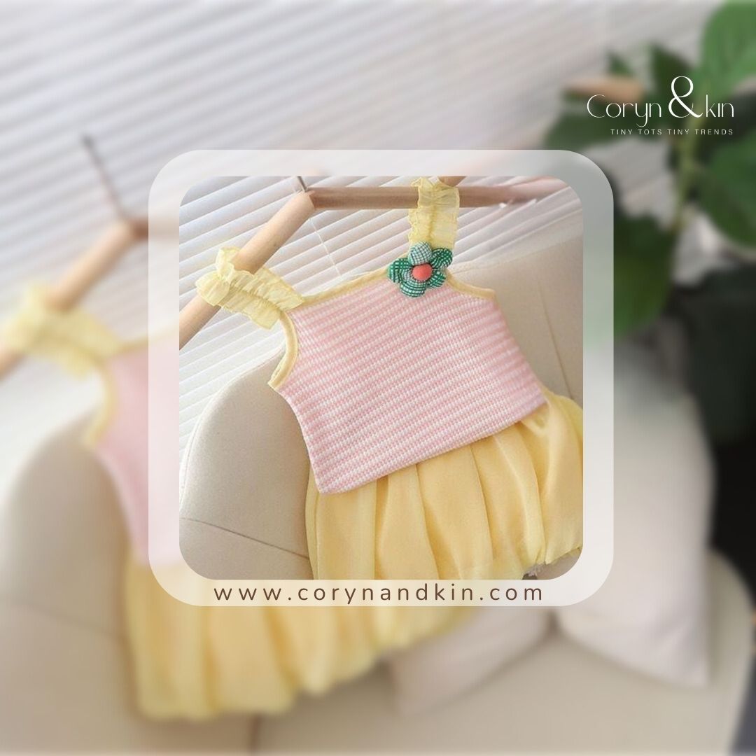 Baby Bliss Girl Co-ord Set – Soft Yellow & Candy Pink (0–3 Years)