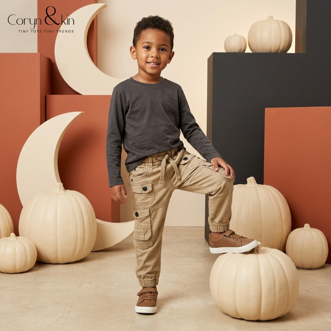 Boys Khaki Cargo Pants | Premium Cotton Multi-Pocket Casual Cargo Trousers for Boys