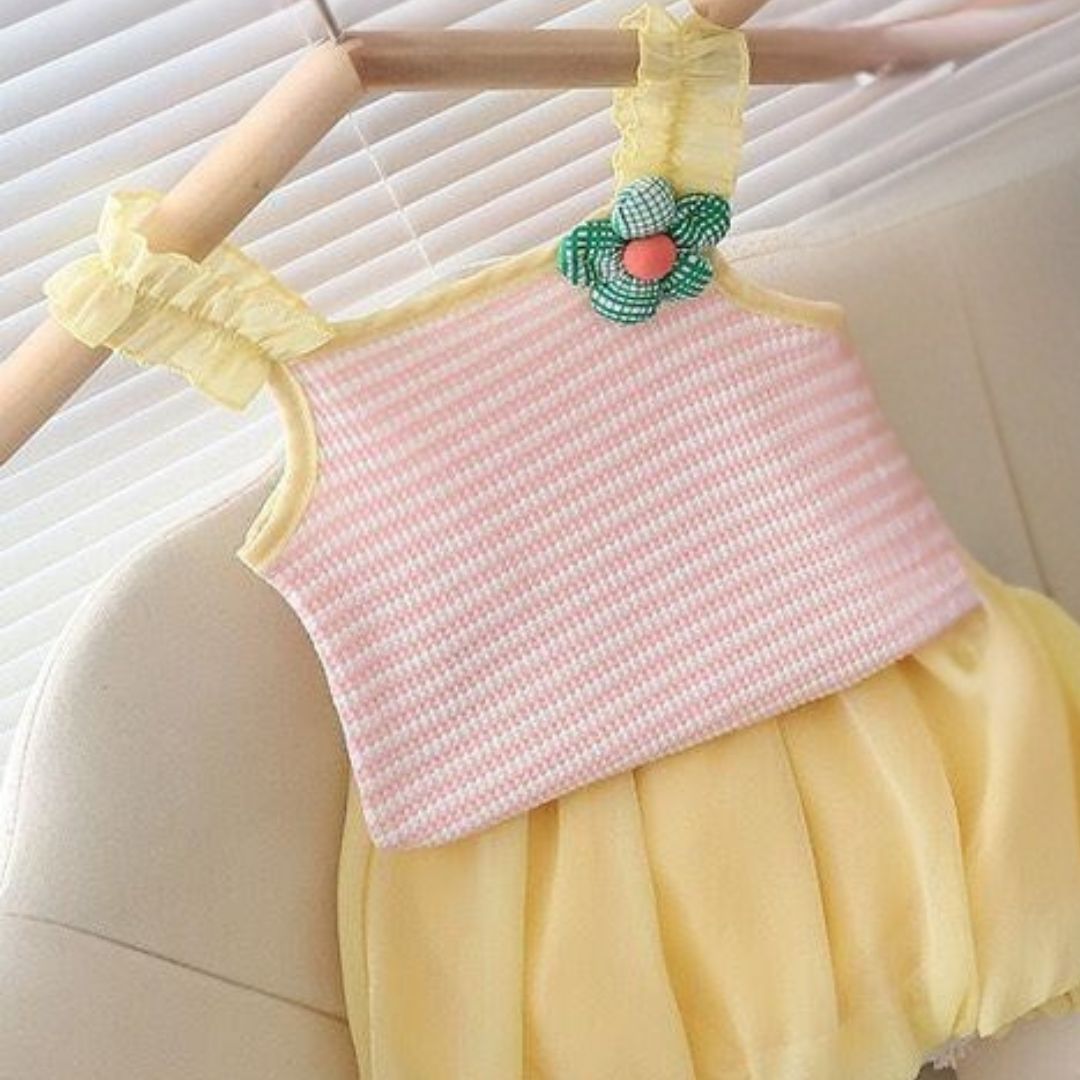 Baby Bliss Girl Co-ord Set – Soft Yellow & Candy Pink (0–3 Years)