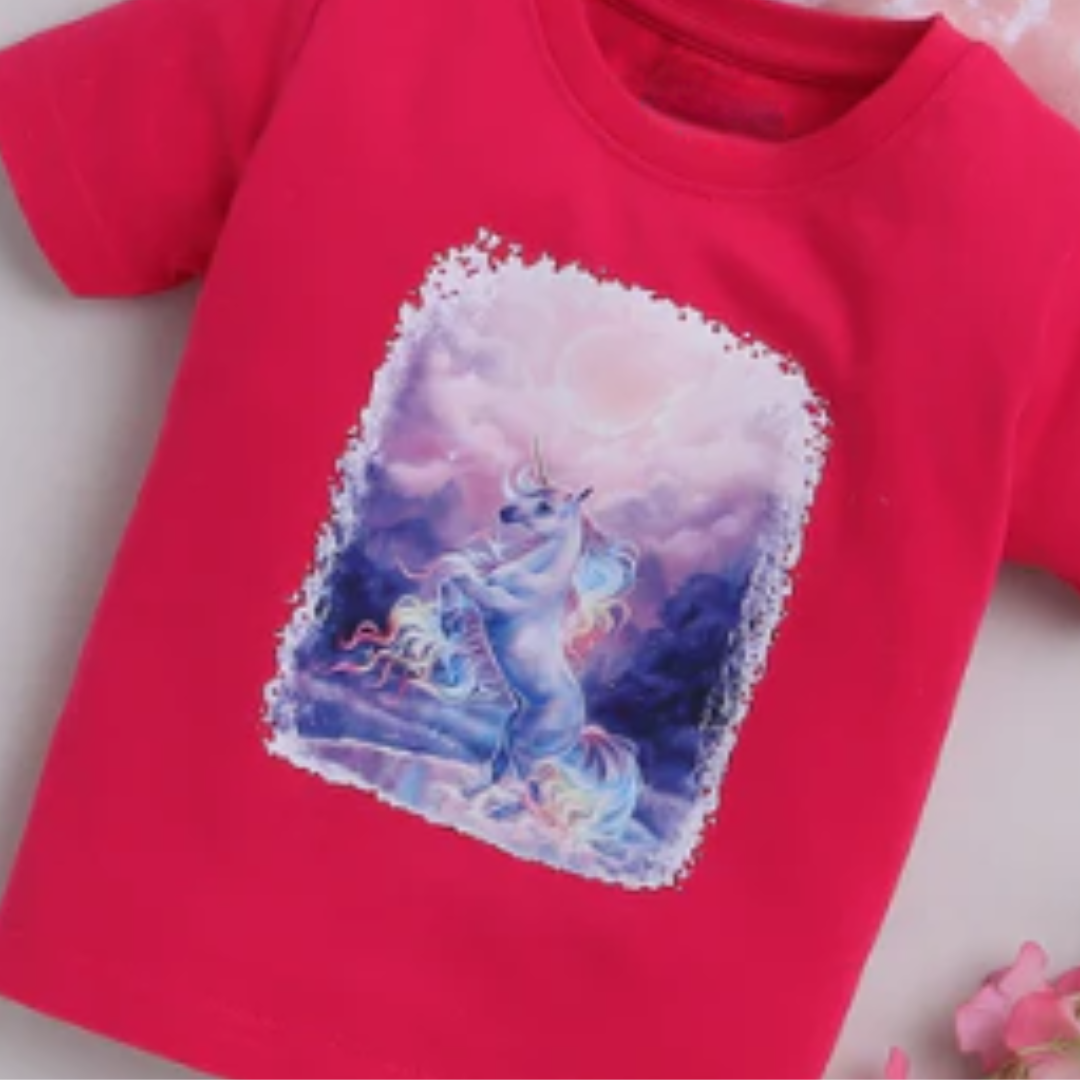 Baby Girls’ Cotton T-Shirt Set – Unicorn & Tie-Dye Combo (3-6M)