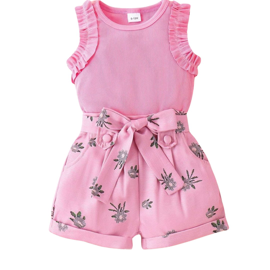 Elegant Pink Floral Girls' Top & Shorts Set – Stylish Summer Outfit for Baby & Toddler Girls