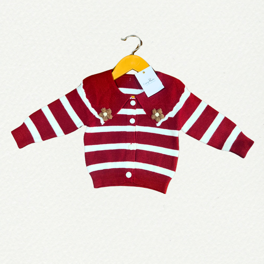 Coryn & Kin Cozy Striped Knit Cardigan – Red & White