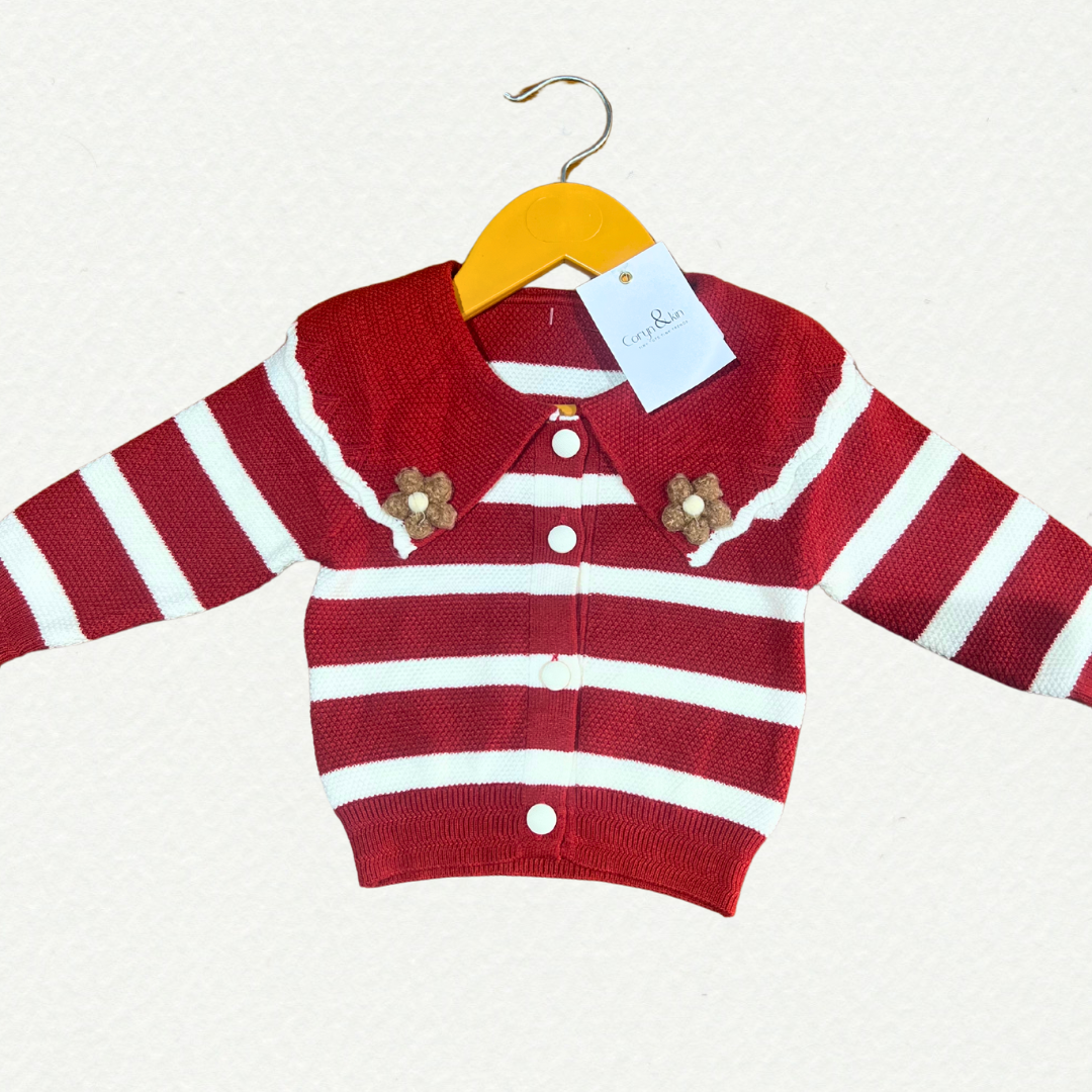 Coryn & Kin Cozy Striped Knit Cardigan – Red & White