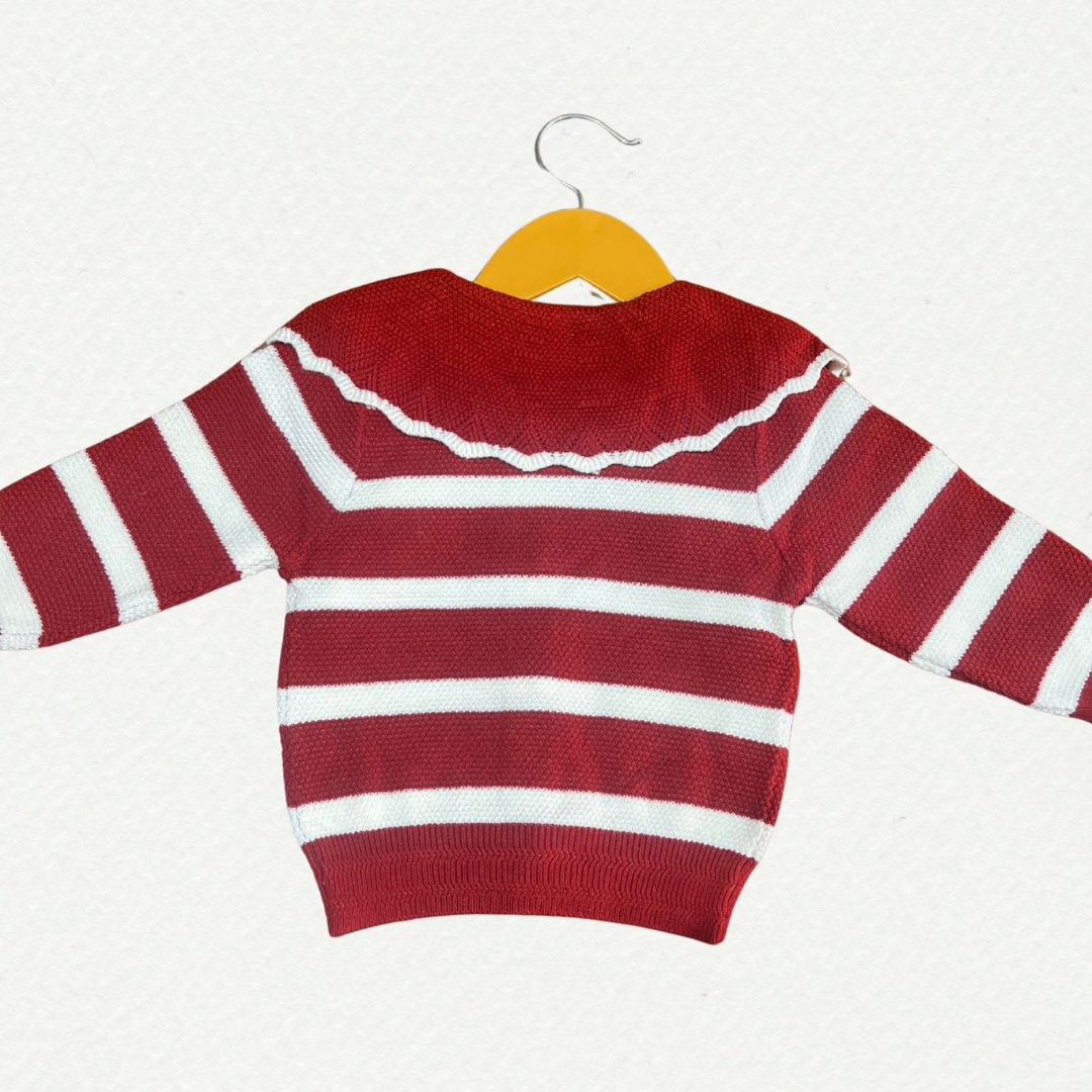 Coryn & Kin Cozy Striped Knit Cardigan – Red & White