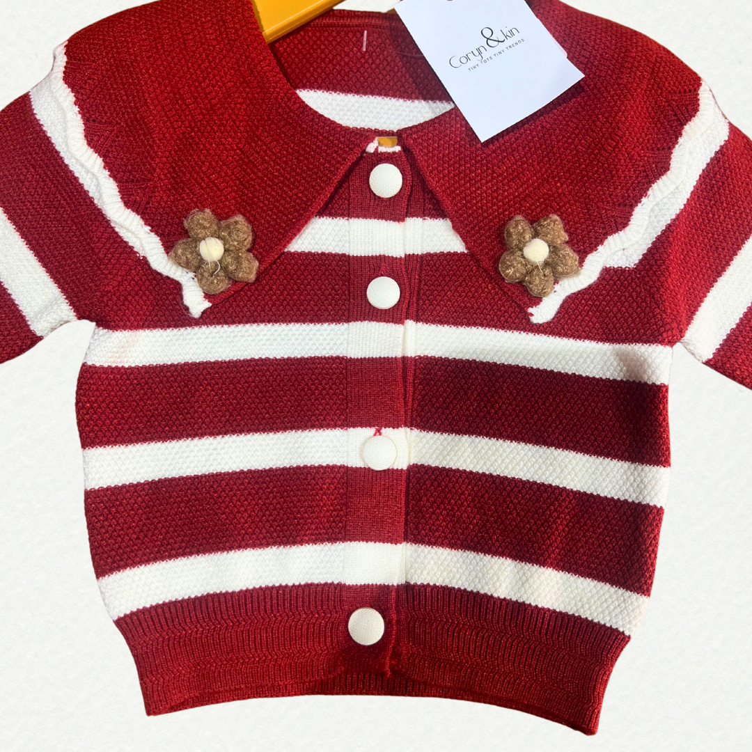 Coryn & Kin Cozy Striped Knit Cardigan – Red & White