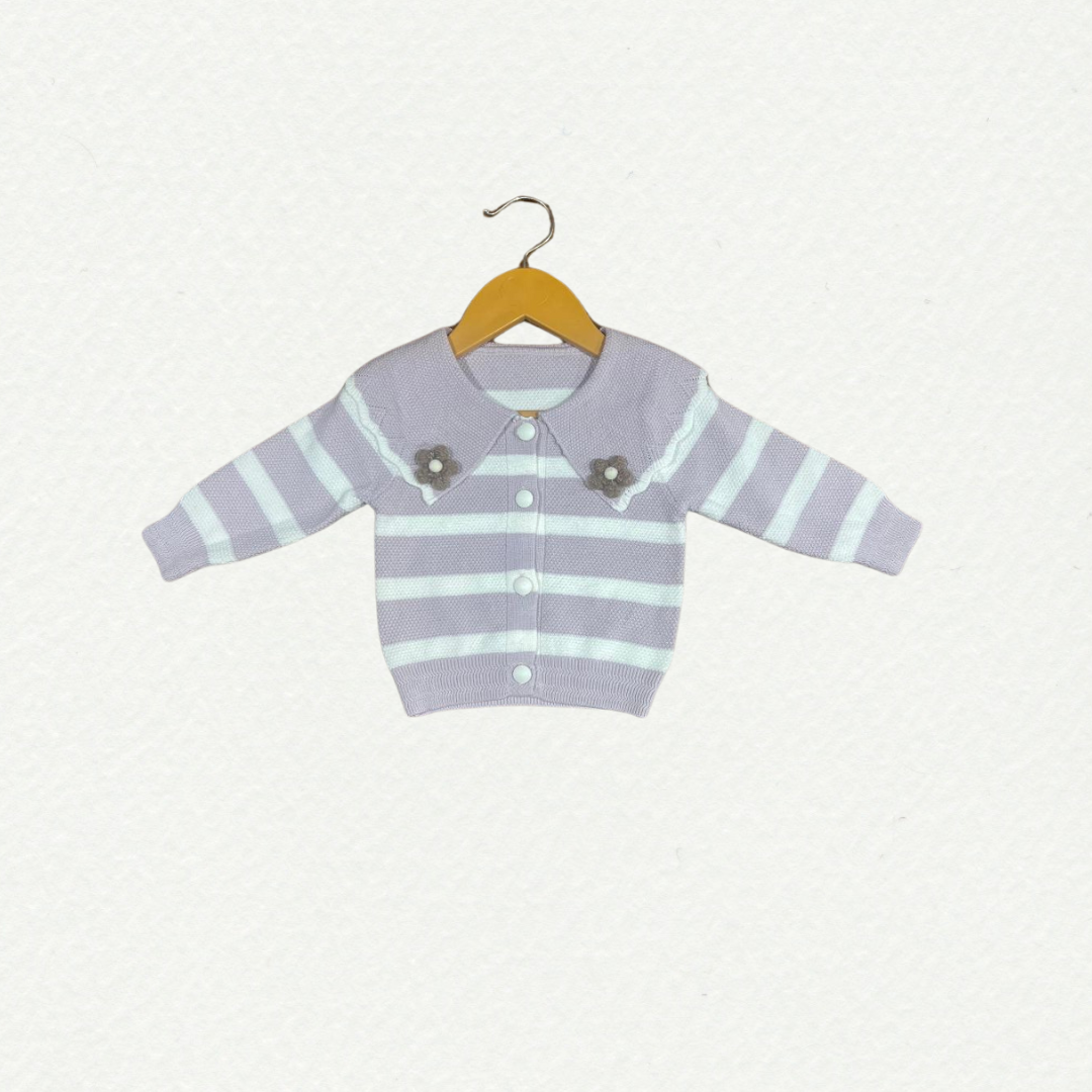 Lavender Blossom Knitted Baby Cardigan
