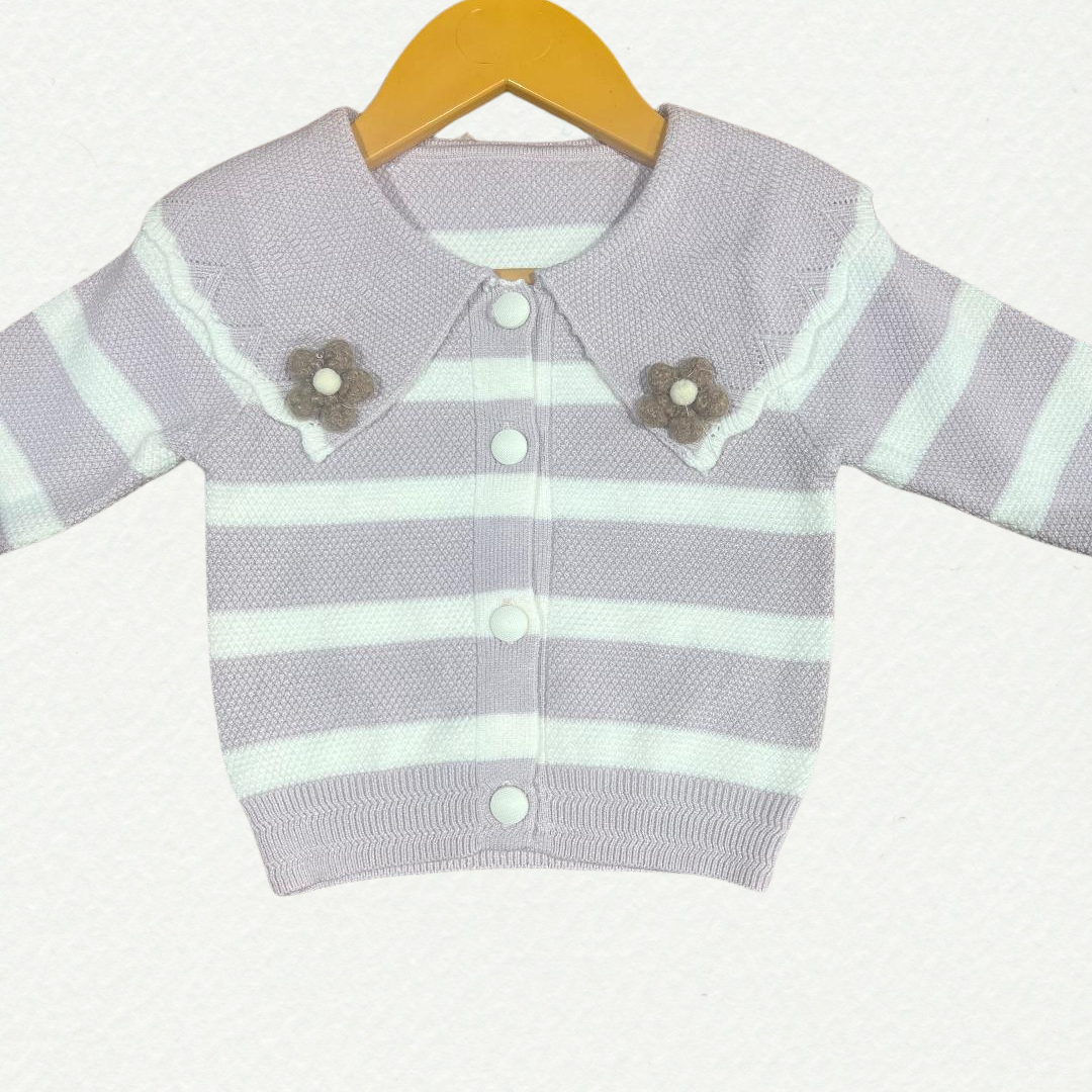 Lavender Blossom Knitted Baby Cardigan