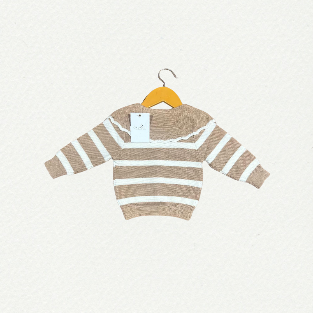 Chic Striped Knit Cardigan – White and Purple.