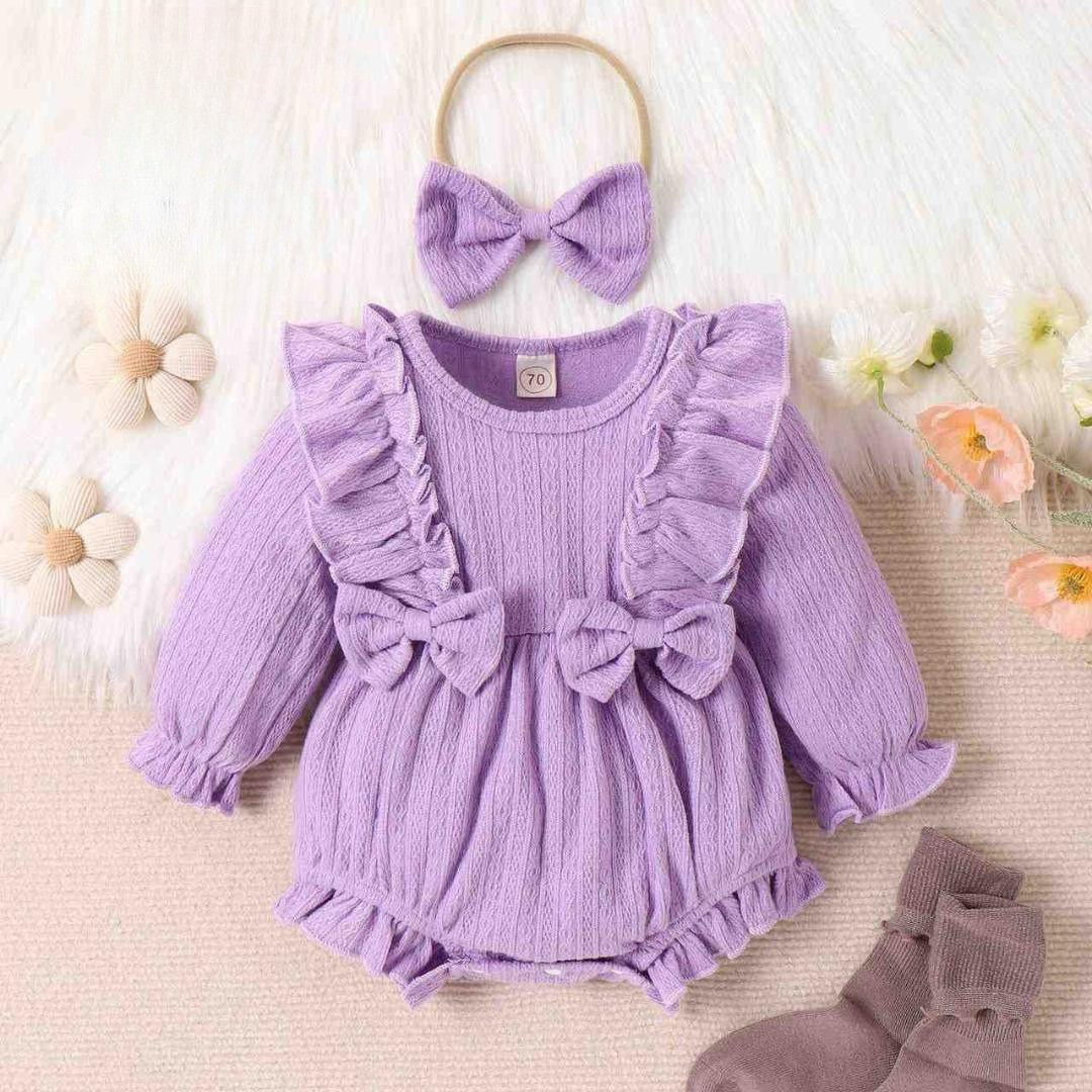 Ruffle Charm Baby Romper Set – Deep Purple