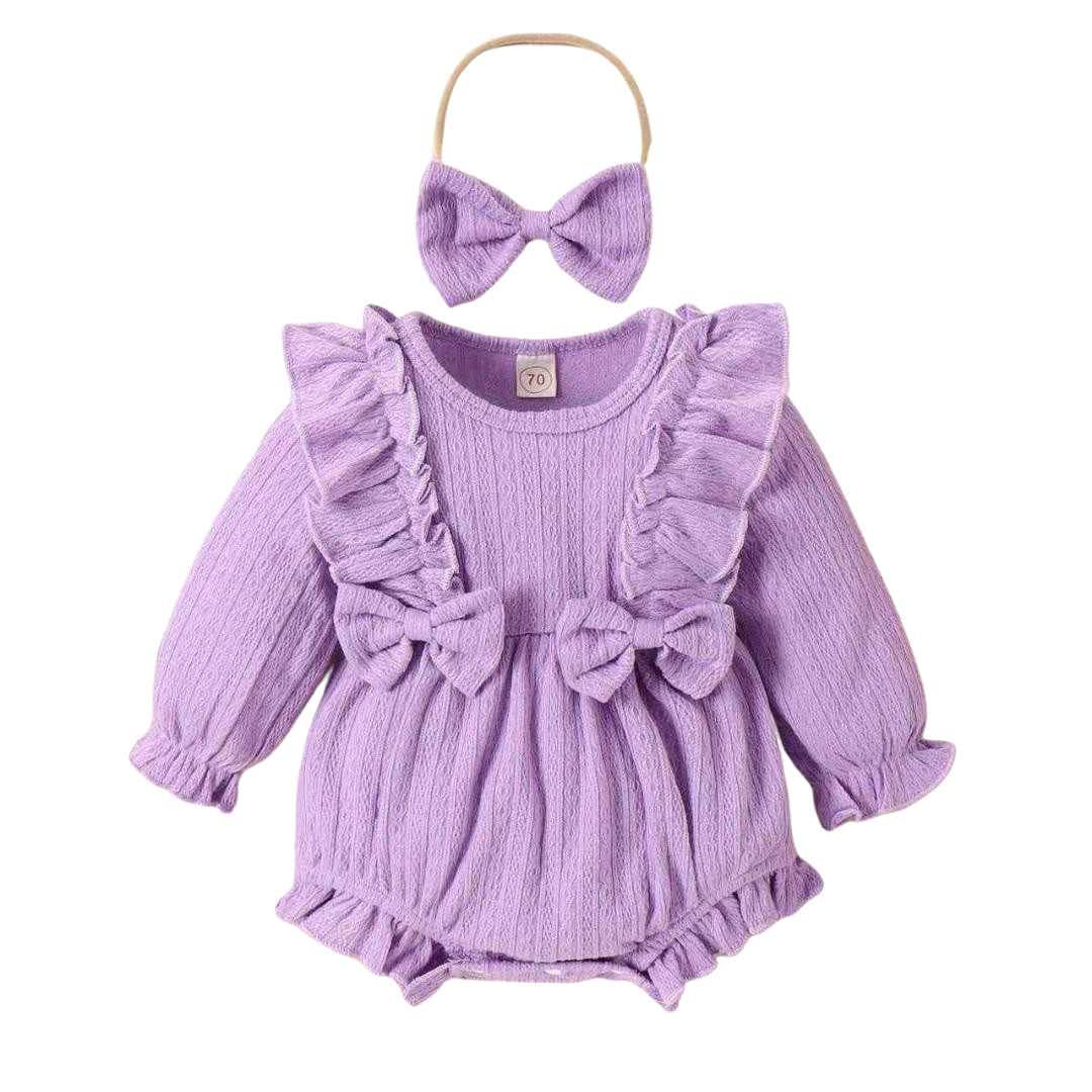 Ruffle Charm Baby Romper Set – Deep Purple