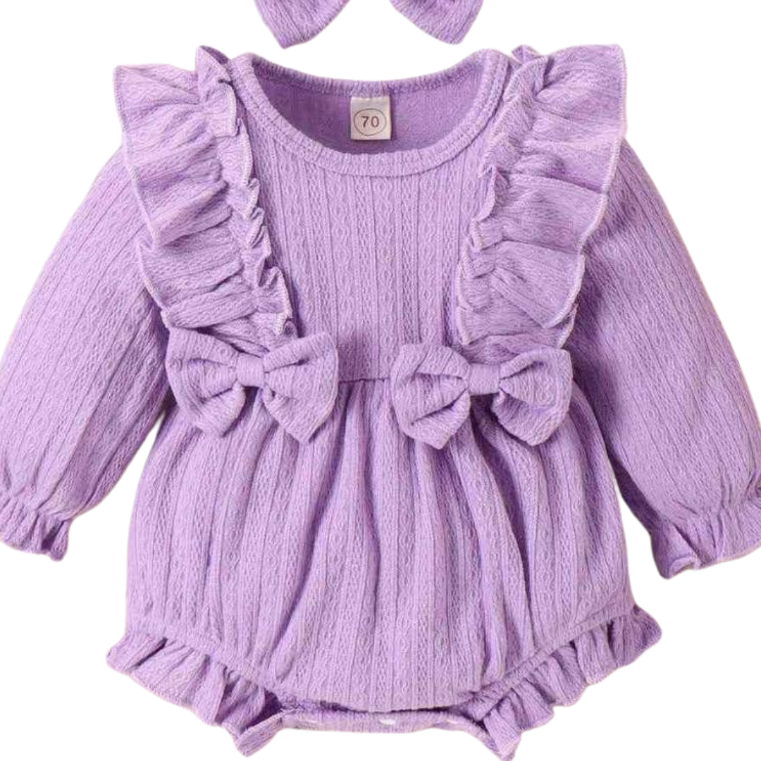 Ruffle Charm Baby Romper Set – Deep Purple