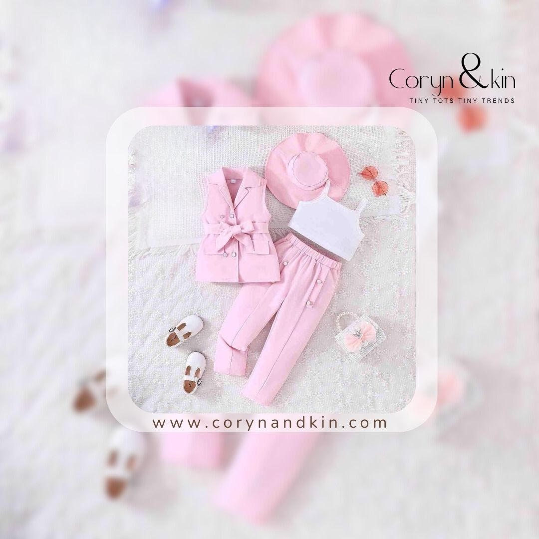 3-Piece Girls Coord Set – Pink Elegance (3–7 Years)