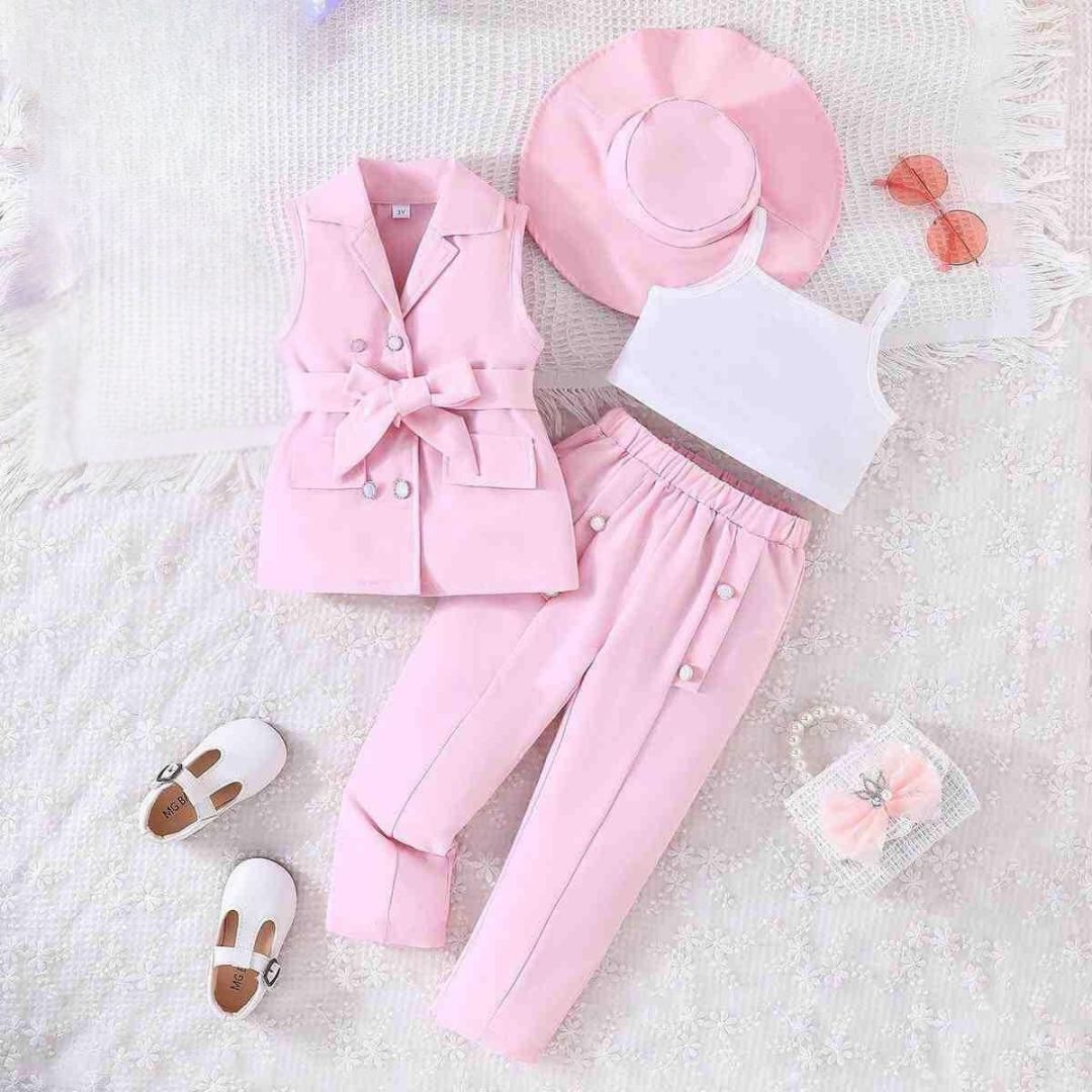 3-Piece Girls Coord Set – Pink Elegance (3–7 Years)