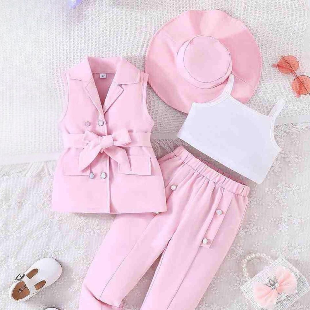 3-Piece Girls Coord Set – Pink Elegance (3–7 Years)