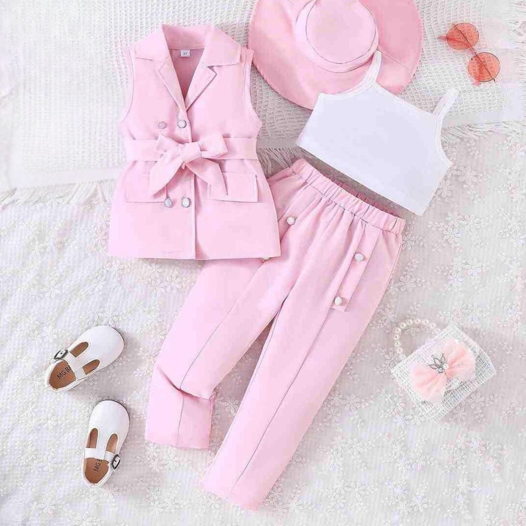 3-Piece Girls Coord Set – Pink Elegance (3–7 Years)