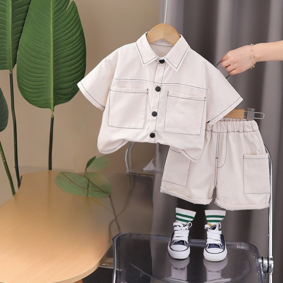Classic Off-White Shirt & Shorts Set