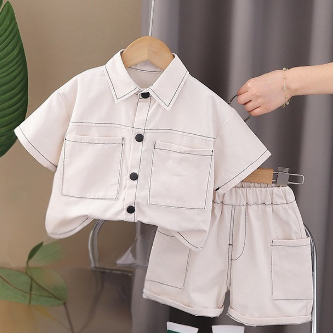 Classic Off-White Shirt & Shorts Set