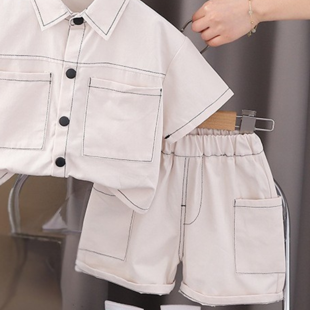 Classic Off-White Shirt & Shorts Set