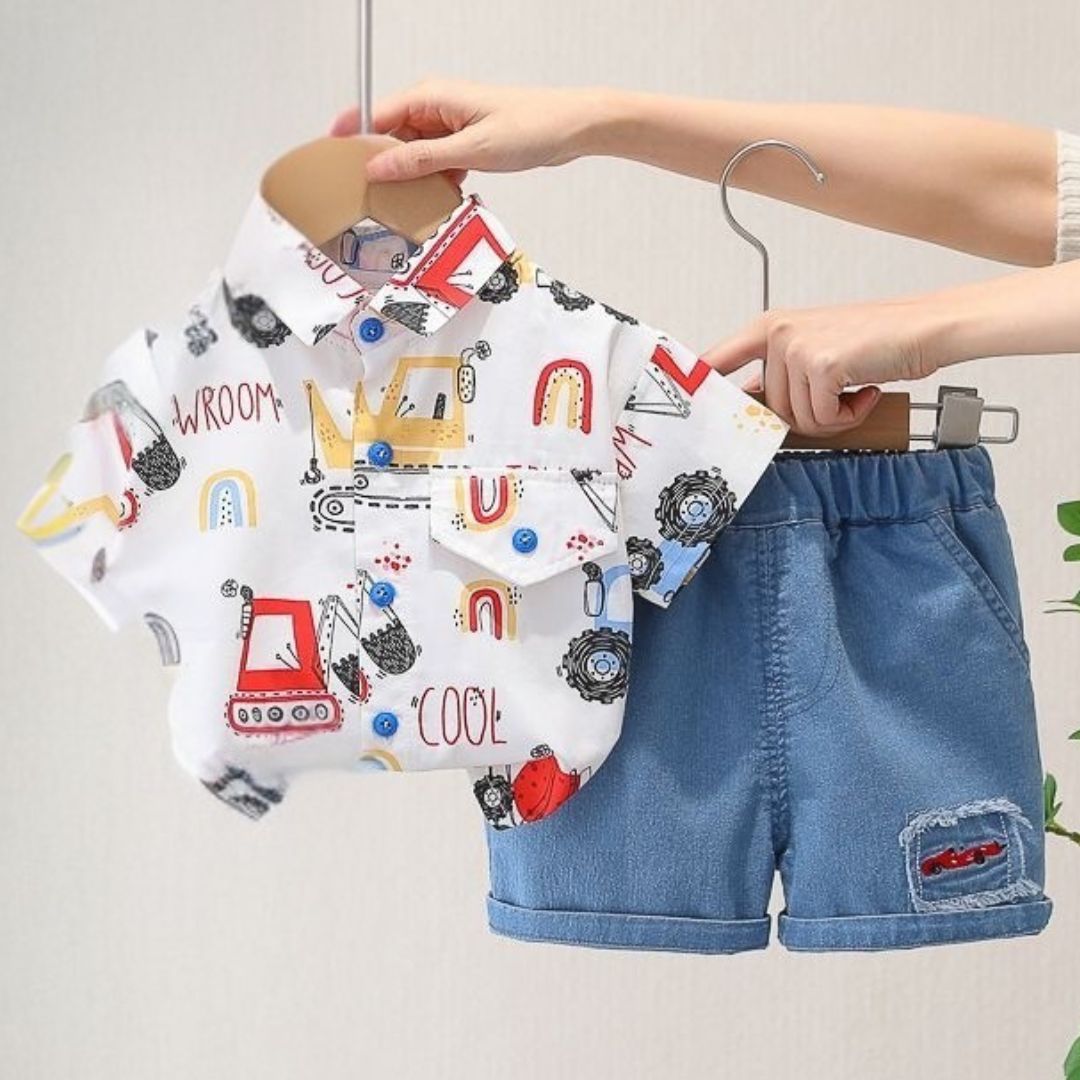Boys Cotton Shirt and Denim Shorts Set