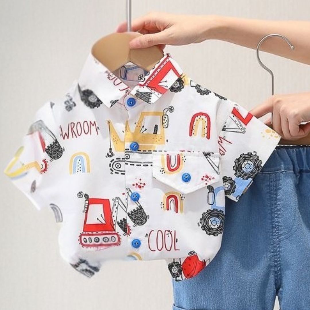 Boys Cotton Shirt and Denim Shorts Set