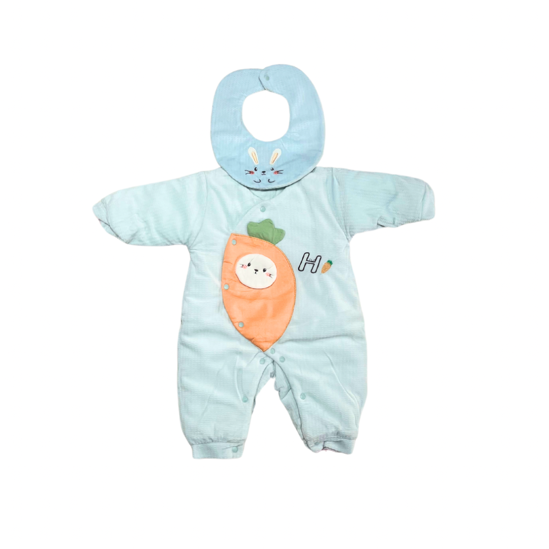 Cozy Bunny Carrot Romper with Matching Bib