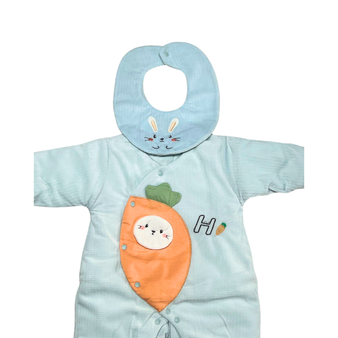 Cozy Bunny Carrot Romper with Matching Bib