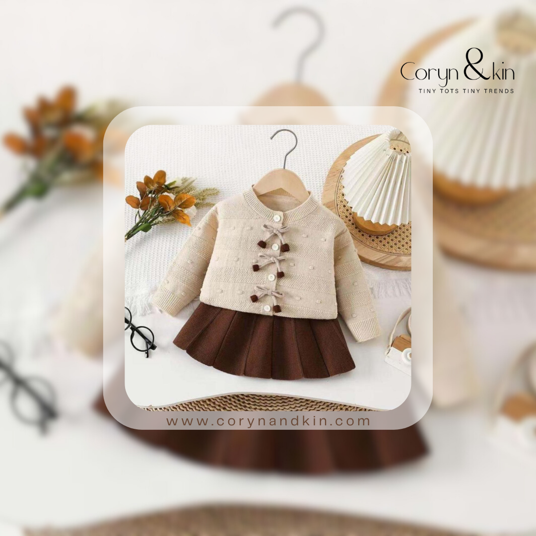 Beige & Brown Sweater Skirt Set