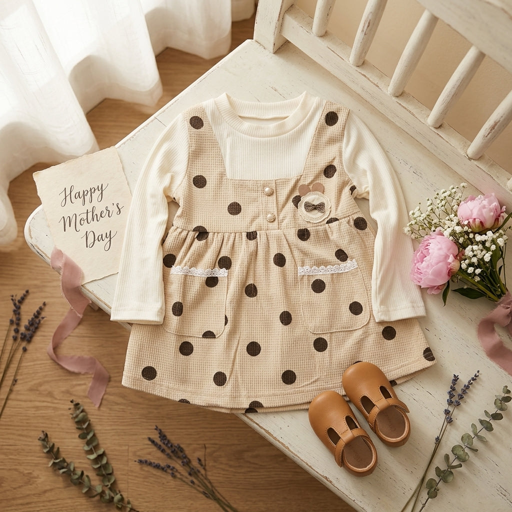 Polka Dot Baby Girl Dress Set with Full Sleeve Top | Cotton Outfit (0–3 Years) | Coryn & Kin