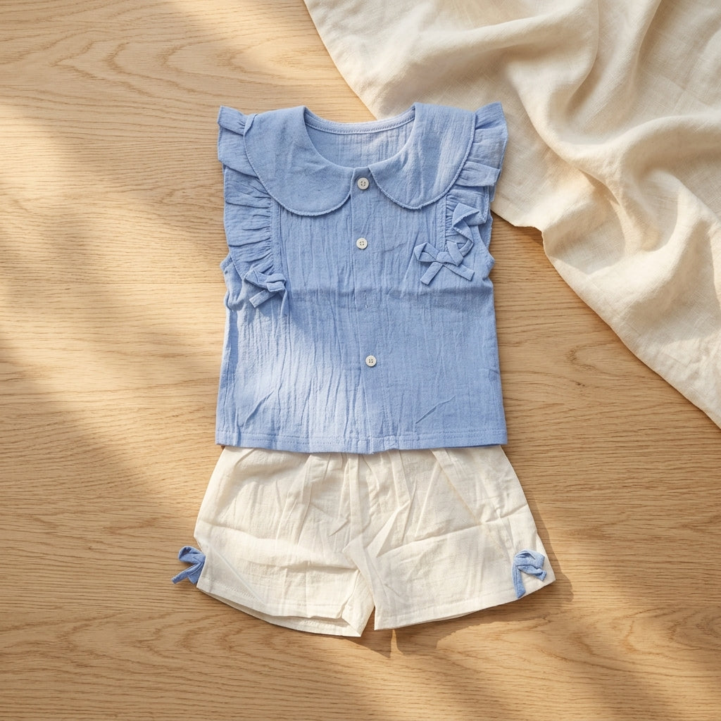 Blue Ruffle Baby Girl Top & Shorts Set | Cotton Summer Outfit (0–3 Years) | Coryn & Kin