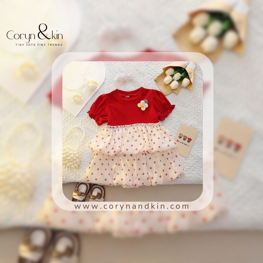 Cherry Pop Polka Dot Baby Dress – Red & White Delight (0–3 Years)