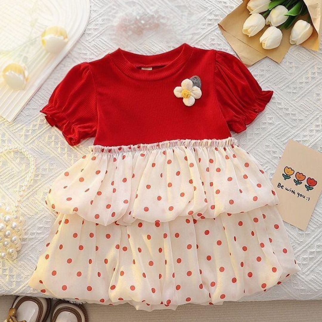 Cherry Pop Polka Dot Baby Dress – Red & White Delight (0–3 Years)