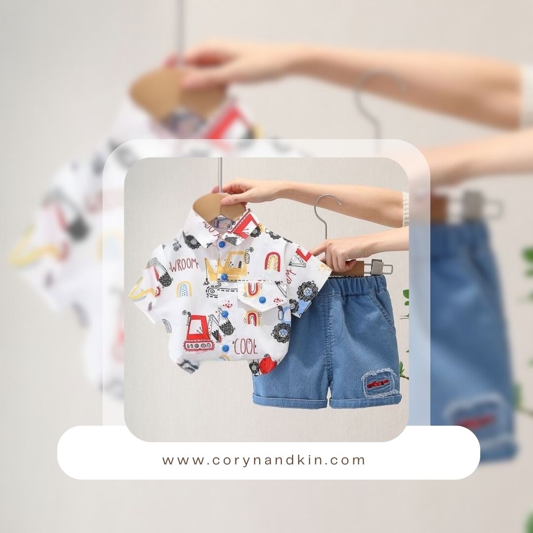 Boys Cotton Shirt and Denim Shorts Set