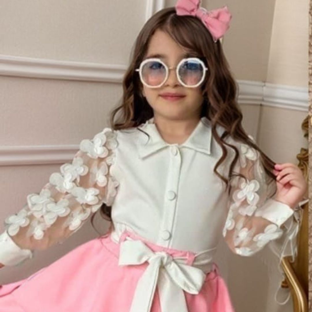 Blush Bloom White and Pink Floral Arms Cotton Dress