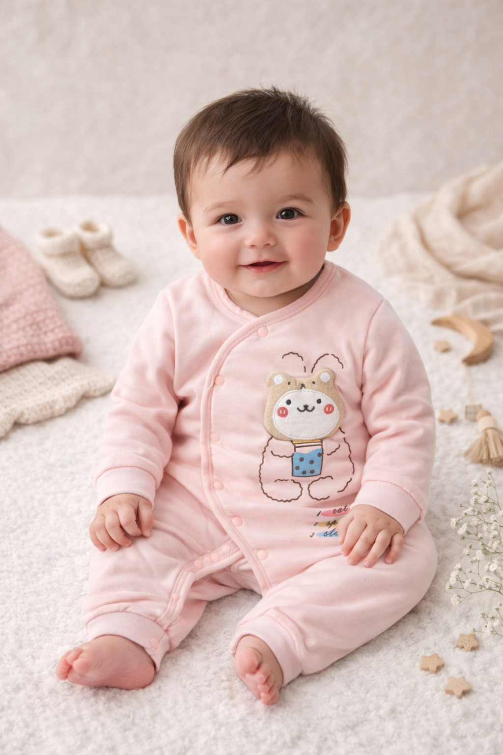 Blush Pink Cotton Baby Romper | Soft Full-Sleeve Newborn & Infant Romper