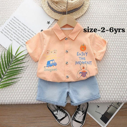 Enjoy The Moment” Boys Cotton Shirt & Shorts Set – (1–6 Years)