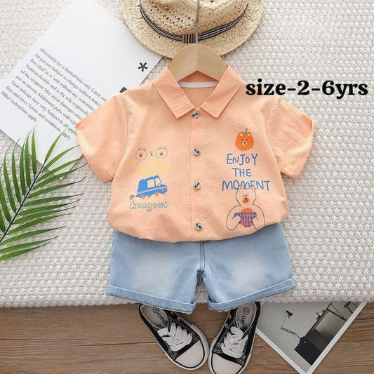 Enjoy The Moment” Boys Cotton Shirt & Shorts Set – (1–6 Years)