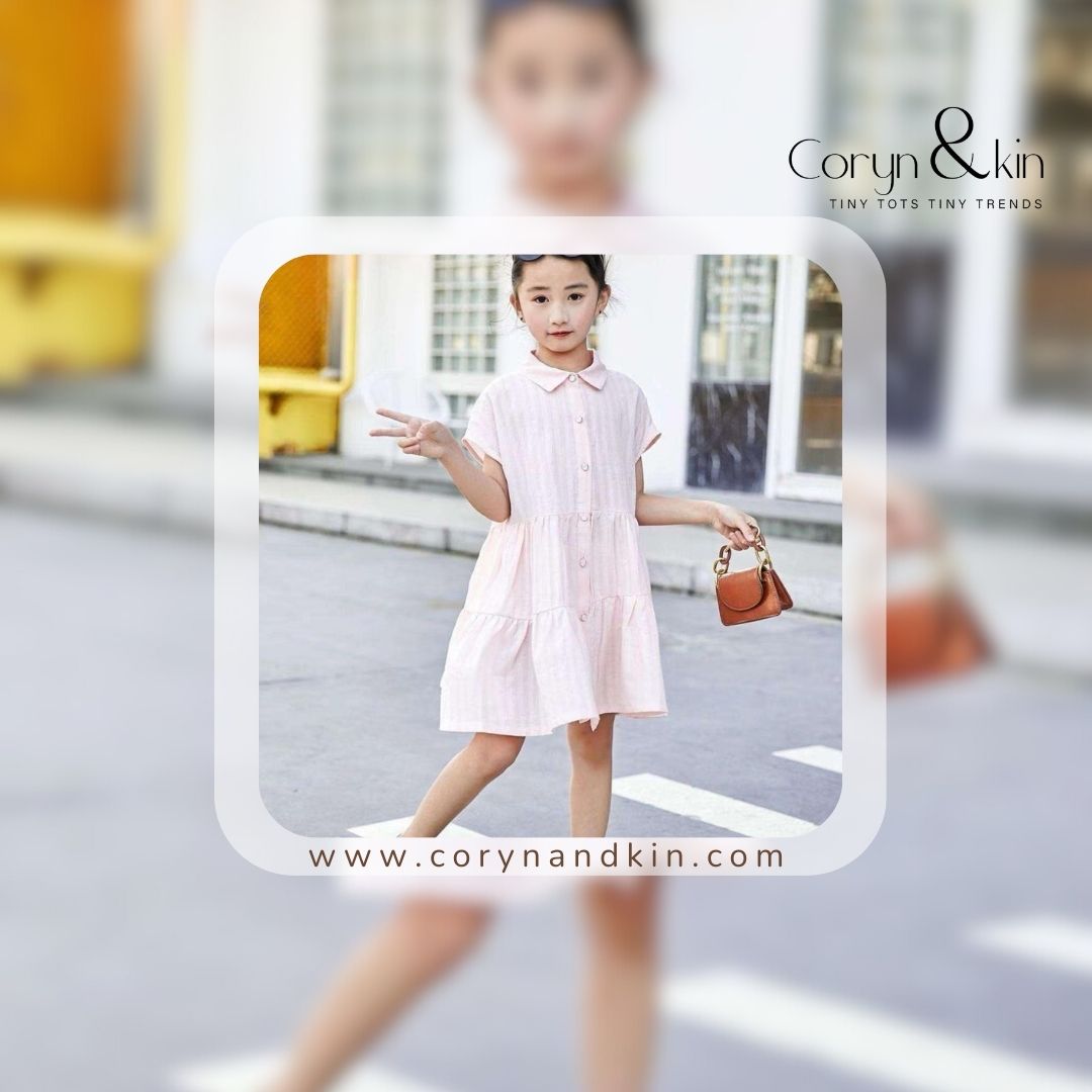 Pastel Peach Button-Down Frock Dress for Girls (3–7 Years)