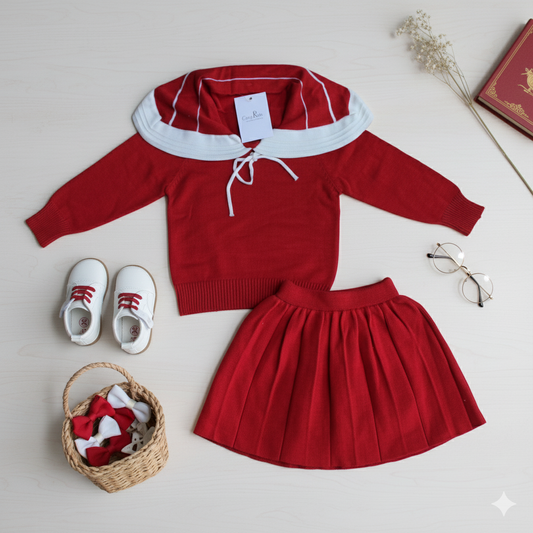 Scarlet Sailor Knit Set - Red