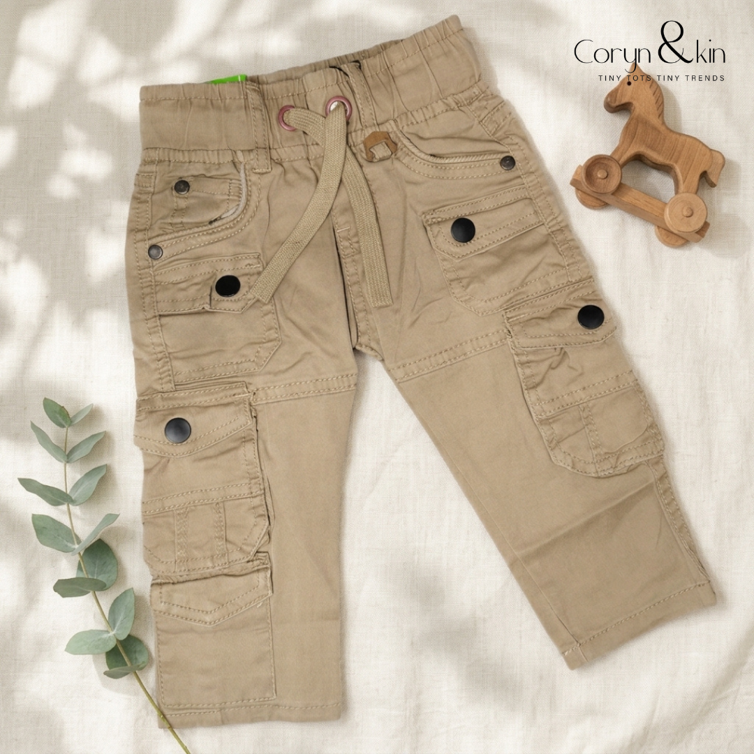 Boys Khaki Cargo Pants | Premium Cotton Multi-Pocket Casual Cargo Trousers for Boys