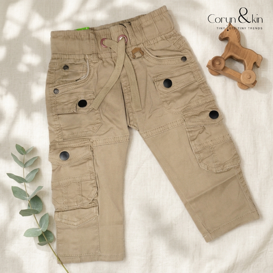 Boys Khaki Cargo Pants | Premium Cotton Multi-Pocket Casual Cargo Trousers for Boys