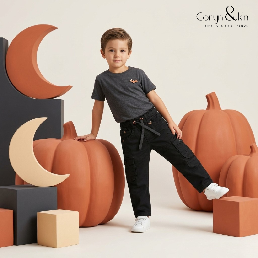 Boys Black Cargo Pants | Premium Cotton Multi-Pocket Casual Cargo Trousers for Boys