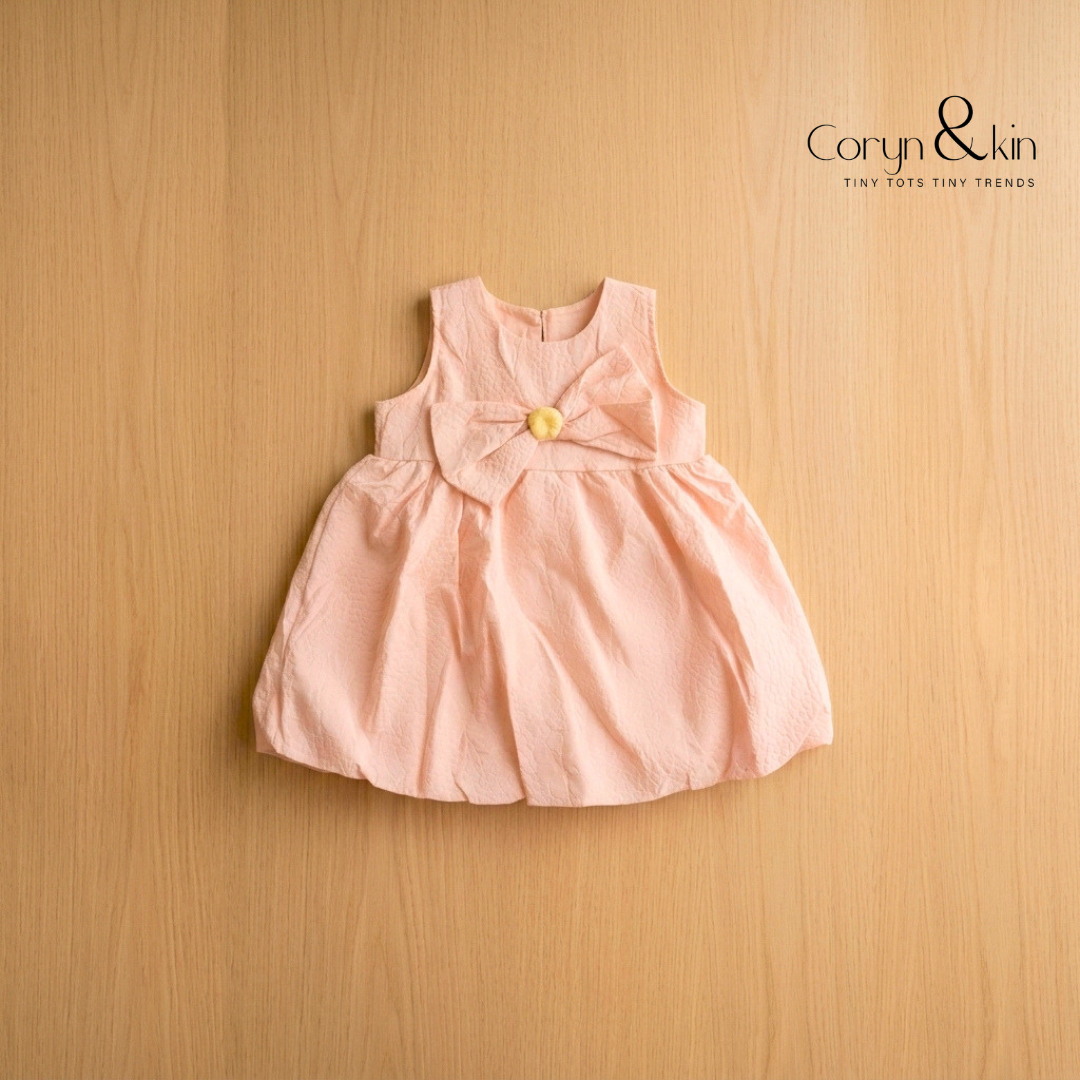 Blush Pink Bow Dress for Baby Girls (0–3 Years)