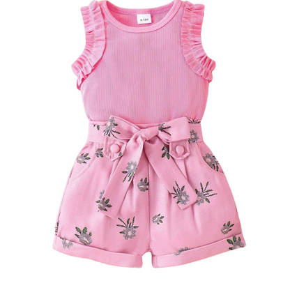Elegant Pink Floral Girls' Top & Shorts Set – Stylish Summer Outfit for Baby & Toddler Girls
